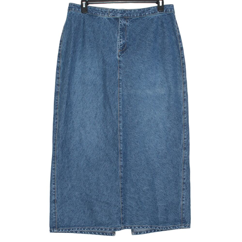 Venezia Vintage Denim Maxi Skirt Straight‎ Western Minimalist Modest Y2K Blue 18